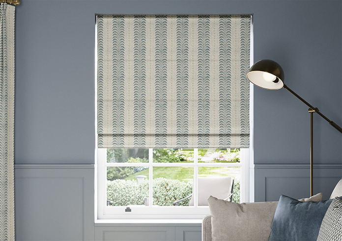 Land & Shore Fintra Stripe, Teal - Twist&Fit Roman Blind - Image 3